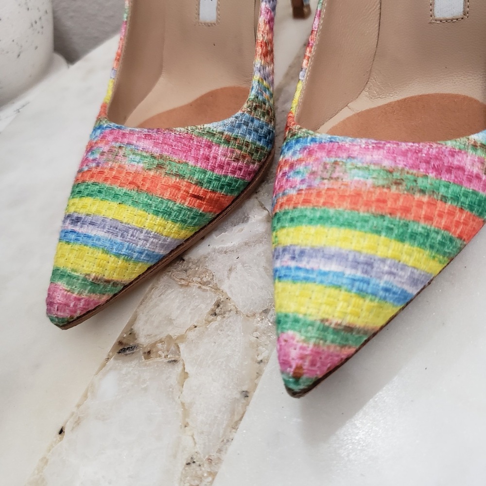 MANOLO BLAHNIK Striped Colorful Rainbow Pointed Pumps Heels EU 36 US 6 - Picture 7 of 12